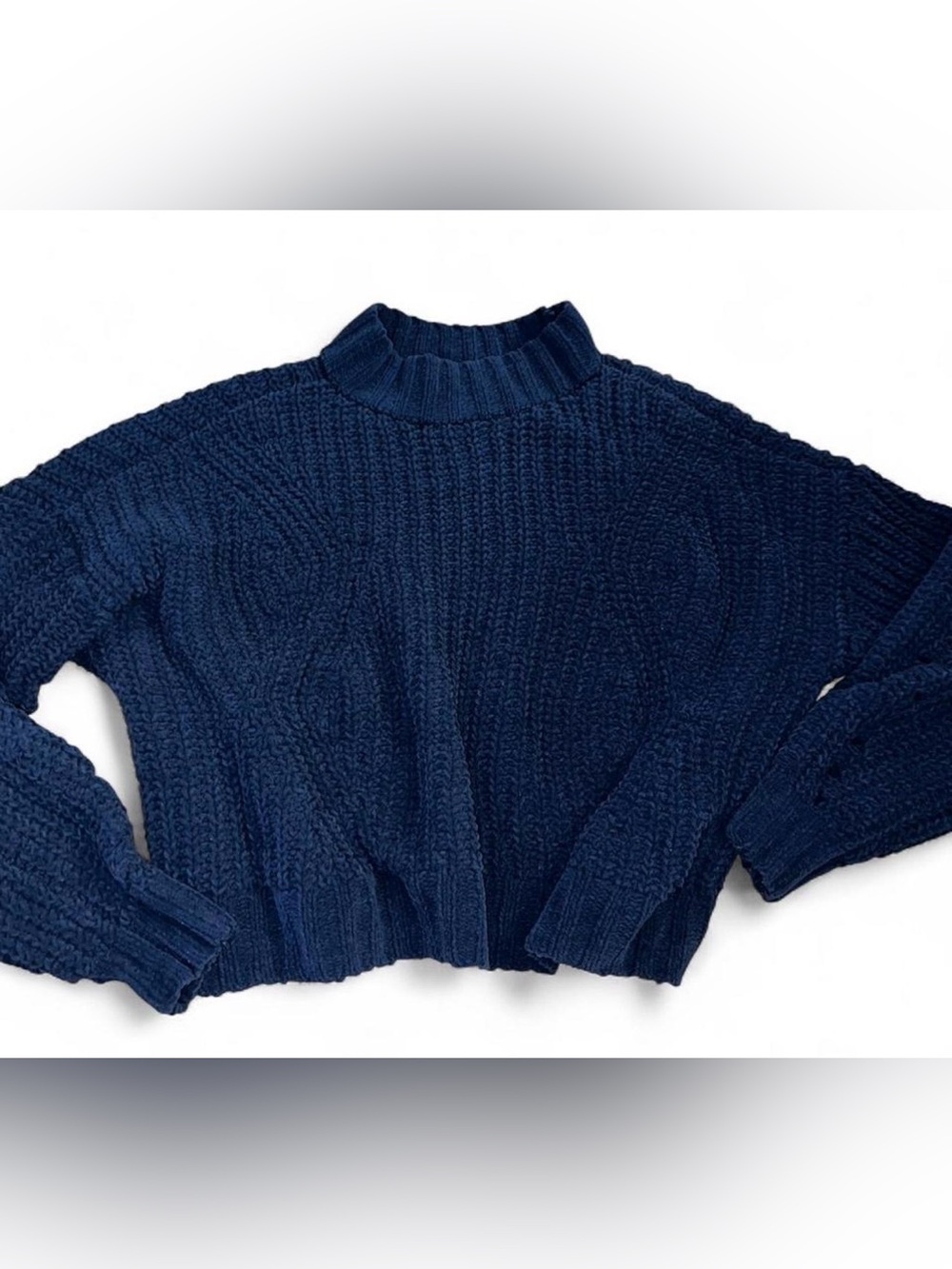 Hollister Navy Cropped Cable Knit Turtleneck Sweater